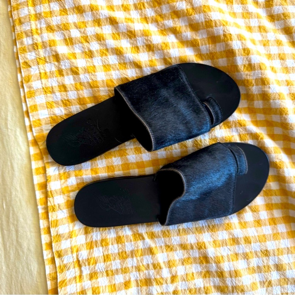 Ancient Greek Sandals Black Horse Hair Slide Sandals - similar to Taygete 🇬🇷!